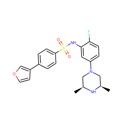 C[C@H]1CN(c2ccc(F)c(NS(=O)(=O)c3ccc(-c4ccoc4)cc3)c2)C[C@@H](C)N1 ZINC000095598519