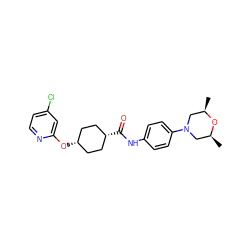 C[C@H]1CN(c2ccc(NC(=O)[C@H]3CC[C@@H](Oc4cc(Cl)ccn4)CC3)cc2)C[C@@H](C)O1 ZINC000261084902