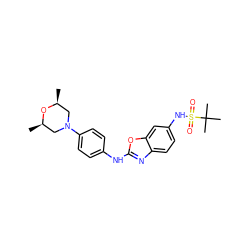 C[C@H]1CN(c2ccc(Nc3nc4ccc(NS(=O)(=O)C(C)(C)C)cc4o3)cc2)C[C@@H](C)O1 ZINC000073313156