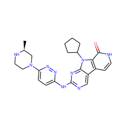 C[C@H]1CN(c2ccc(Nc3ncc4c5cc[nH]c(=O)c5n(C5CCCC5)c4n3)nn2)CCN1 ZINC000201260837