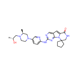 C[C@H]1CN(c2ccc(Nc3ncc4cc5n(c4n3)C3(CCCC3)CNC5=O)nc2)CCN1C[C@@H](C)O ZINC000221368089