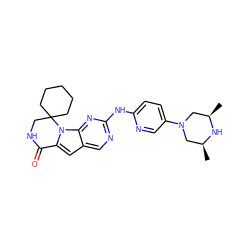 C[C@H]1CN(c2ccc(Nc3ncc4cc5n(c4n3)C3(CCCCC3)CNC5=O)nc2)C[C@@H](C)N1 ZINC000221289050