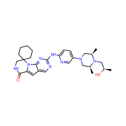 C[C@H]1CN(c2ccc(Nc3ncc4cc5n(c4n3)C3(CCCCC3)CNC5=O)nc2)C[C@@H](C)N1C[C@@H](C)O ZINC000221337246