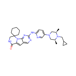 C[C@H]1CN(c2ccc(Nc3ncc4cc5n(c4n3)C3(CCCCC3)CNC5=O)nc2)C[C@@H](C)N1CC1CC1 ZINC000221352637