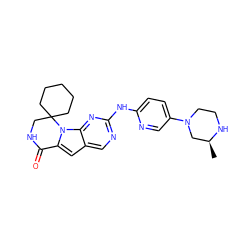 C[C@H]1CN(c2ccc(Nc3ncc4cc5n(c4n3)C3(CCCCC3)CNC5=O)nc2)CCN1 ZINC000221337117