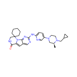 C[C@H]1CN(c2ccc(Nc3ncc4cc5n(c4n3)C3(CCCCC3)CNC5=O)nc2)CCN1CC1CC1 ZINC000221276315