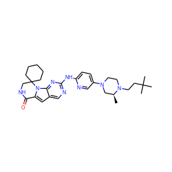 C[C@H]1CN(c2ccc(Nc3ncc4cc5n(c4n3)C3(CCCCC3)CNC5=O)nc2)CCN1CCC(C)(C)C ZINC000221288964