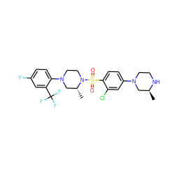 C[C@H]1CN(c2ccc(S(=O)(=O)N3CCN(c4ccc(F)cc4C(F)(F)F)C[C@H]3C)c(Cl)c2)CCN1 ZINC000058598813