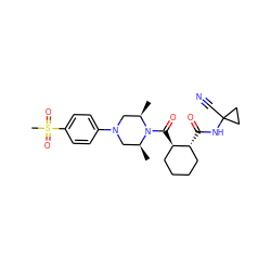 C[C@H]1CN(c2ccc(S(C)(=O)=O)cc2)C[C@@H](C)N1C(=O)[C@@H]1CCCC[C@H]1C(=O)NC1(C#N)CC1 ZINC000095557728