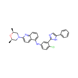 C[C@H]1CN(c2ccc3c(Nc4ccc(Cl)c(-c5ncc(-c6ccccc6)[nH]5)c4)cccc3n2)C[C@@H](C)O1 ZINC000095574406