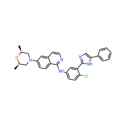 C[C@H]1CN(c2ccc3c(Nc4ccc(Cl)c(-c5ncc(-c6ccccc6)[nH]5)c4)nccc3c2)C[C@@H](C)O1 ZINC000088343207