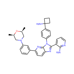 C[C@H]1CN(c2cccc(-c3ccc4nc(-c5cccnc5N)n(-c5ccc(C6(N)CCC6)cc5)c4n3)c2)C[C@@H](C)O1 ZINC000169697647