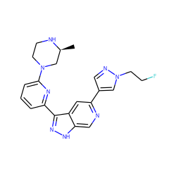 C[C@H]1CN(c2cccc(-c3n[nH]c4cnc(-c5cnn(CCF)c5)cc34)n2)CCN1 ZINC000205243405