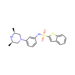 C[C@H]1CN(c2cccc(NS(=O)(=O)c3cc4ccccc4s3)c2)C[C@@H](C)N1 ZINC000095598549