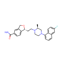 C[C@H]1CN(c2cccc3cc(F)ccc23)CCN1CC[C@H]1OCc2cc(C(N)=O)ccc21 ZINC000224635955