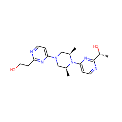 C[C@H]1CN(c2ccnc(CCO)n2)C[C@@H](C)N1c1ccnc([C@@H](C)O)n1 ZINC000027620354