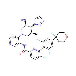 C[C@H]1CN(c2ccncc2NC(=O)c2ccc(F)c(-c3c(F)cc(C4(F)CCOCC4)cc3F)n2)C[C@@H](N)[C@H]1n1ccnn1 ZINC000261137793