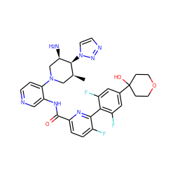 C[C@H]1CN(c2ccncc2NC(=O)c2ccc(F)c(-c3c(F)cc(C4(O)CCOCC4)cc3F)n2)C[C@@H](N)[C@H]1n1ccnn1 ZINC000261181371