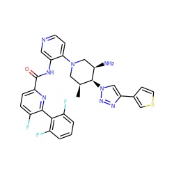 C[C@H]1CN(c2ccncc2NC(=O)c2ccc(F)c(-c3c(F)cccc3F)n2)C[C@@H](N)[C@H]1n1cc(-c2ccsc2)nn1 ZINC000207149402