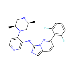 C[C@H]1CN(c2ccncc2Nc2ncc3ccc(-c4c(F)cccc4F)nn23)[C@@H](C)CN1 ZINC000142882436