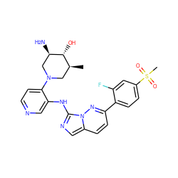 C[C@H]1CN(c2ccncc2Nc2ncc3ccc(-c4ccc(S(C)(=O)=O)cc4F)nn23)C[C@@H](N)[C@@H]1O ZINC000144205772