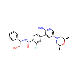 C[C@H]1CN(c2cnc(N)c(-c3ccc(C(=O)N[C@H](CO)c4ccccc4)c(F)c3)c2)C[C@@H](C)O1 ZINC001772581142