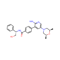 C[C@H]1CN(c2cnc(N)c(-c3ccc(C(=O)N[C@H](CO)c4ccccc4)cc3)c2)C[C@@H](C)O1 ZINC001772621445