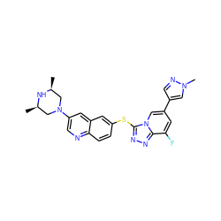 C[C@H]1CN(c2cnc3ccc(Sc4nnc5c(F)cc(-c6cnn(C)c6)cn45)cc3c2)C[C@@H](C)N1 ZINC000204974622