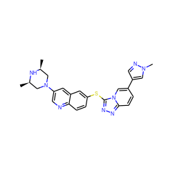 C[C@H]1CN(c2cnc3ccc(Sc4nnc5ccc(-c6cnn(C)c6)cn45)cc3c2)C[C@@H](C)N1 ZINC000204974652