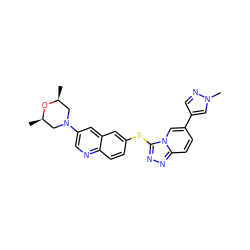 C[C@H]1CN(c2cnc3ccc(Sc4nnc5ccc(-c6cnn(C)c6)cn45)cc3c2)C[C@@H](C)O1 ZINC000204965147