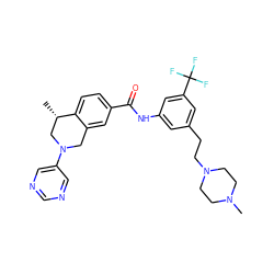 C[C@H]1CN(c2cncnc2)Cc2cc(C(=O)Nc3cc(CCN4CCN(C)CC4)cc(C(F)(F)F)c3)ccc21 ZINC001772626820