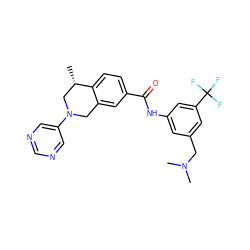 C[C@H]1CN(c2cncnc2)Cc2cc(C(=O)Nc3cc(CN(C)C)cc(C(F)(F)F)c3)ccc21 ZINC001772609564