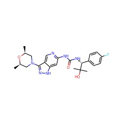 C[C@H]1CN(c2n[nH]c3cc(NC(=O)N[C@H](c4ccc(F)cc4)C(C)(C)O)ncc23)C[C@@H](C)O1 ZINC001772587165