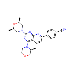 C[C@H]1CN(c2nc(N3CCOC[C@@H]3C)c3ccc(-c4ccc(C#N)cc4)nc3n2)C[C@@H](C)O1 ZINC000139443680