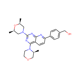 C[C@H]1CN(c2nc(N3CCOC[C@@H]3C)c3ccc(-c4ccc(CO)cc4)nc3n2)C[C@@H](C)O1 ZINC000142917263