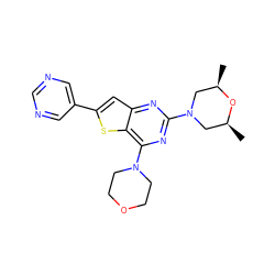 C[C@H]1CN(c2nc(N3CCOCC3)c3sc(-c4cncnc4)cc3n2)C[C@@H](C)O1 ZINC001772604427