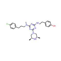 C[C@H]1CN(c2nc(NCCc3ccc(O)cc3)nc(N(C)CCCc3ccc(Cl)cc3)n2)C[C@@H](C)N1 ZINC000013492577