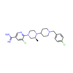 C[C@H]1CN(c2ncc(C(=N)N)cc2Cl)CCN1C1CCN(Cc2ccc(Cl)cc2)CC1 ZINC000066077671