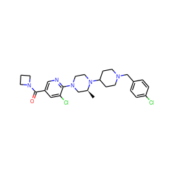 C[C@H]1CN(c2ncc(C(=O)N3CCC3)cc2Cl)CCN1C1CCN(Cc2ccc(Cl)cc2)CC1 ZINC000066079089