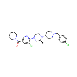 C[C@H]1CN(c2ncc(C(=O)N3CCCCC3)cc2Cl)CCN1C1CCN(Cc2ccc(Cl)cc2)CC1 ZINC000066079087