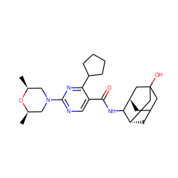 C[C@H]1CN(c2ncc(C(=O)NC3[C@H]4CC5C[C@H]3CC(O)(C5)C4)c(C3CCCC3)n2)C[C@@H](C)O1 ZINC000103247114