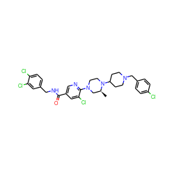 C[C@H]1CN(c2ncc(C(=O)NCc3ccc(Cl)c(Cl)c3)cc2Cl)CCN1C1CCN(Cc2ccc(Cl)cc2)CC1 ZINC000066073931