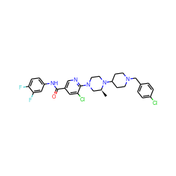 C[C@H]1CN(c2ncc(C(=O)Nc3ccc(F)c(F)c3)cc2Cl)CCN1C1CCN(Cc2ccc(Cl)cc2)CC1 ZINC000066079085