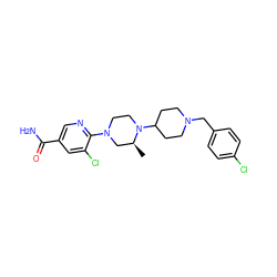 C[C@H]1CN(c2ncc(C(N)=O)cc2Cl)CCN1C1CCN(Cc2ccc(Cl)cc2)CC1 ZINC000066078352