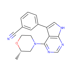 C[C@H]1CN(c2ncnc3[nH]cc(-c4cccc(C#N)c4)c23)CCO1 ZINC000210751122