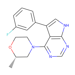 C[C@H]1CN(c2ncnc3[nH]cc(-c4cccc(F)c4)c23)CCO1 ZINC000224879370