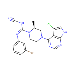 C[C@H]1CN(c2ncnc3[nH]cc(Cl)c23)CCN1/C(=N\c1cccc(Br)c1)NC#N ZINC000045289752