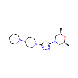 C[C@H]1CN(c2nnc(N3CCC(N4CCCCC4)CC3)s2)C[C@@H](C)O1 ZINC000084652879