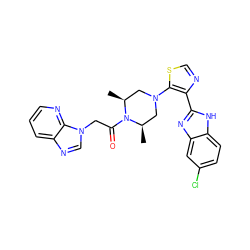 C[C@H]1CN(c2scnc2-c2nc3cc(Cl)ccc3[nH]2)C[C@@H](C)N1C(=O)Cn1cnc2cccnc21 ZINC000143696926