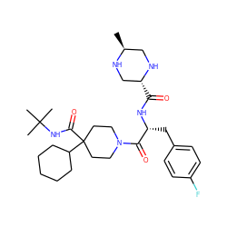 C[C@H]1CN[C@H](C(=O)N[C@H](Cc2ccc(F)cc2)C(=O)N2CCC(C(=O)NC(C)(C)C)(C3CCCCC3)CC2)CN1 ZINC000084566849